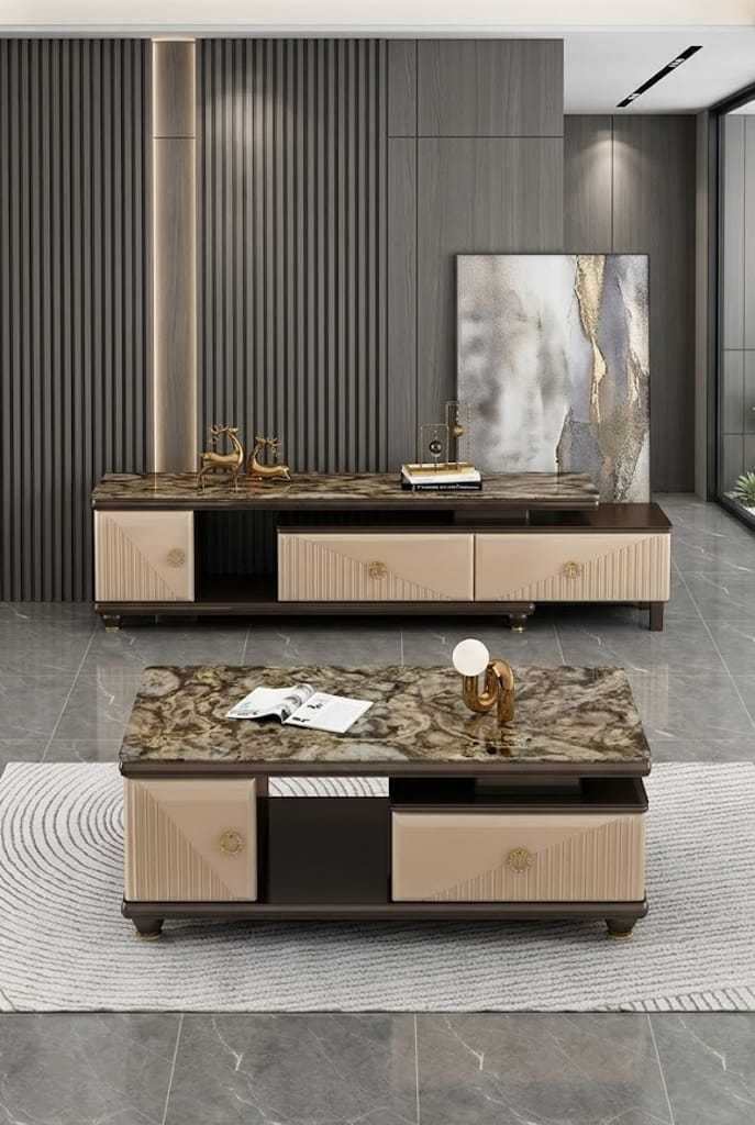 TABLE TELEVISEUR NOIR CAFE + TABLE BASSE 452