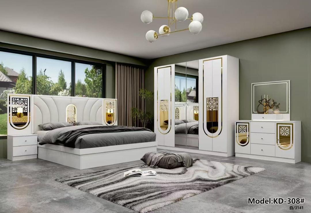 CHAMBRE A COUCHER ARMOIRE 6BATTANTS 6PIECES BLANC MC308H