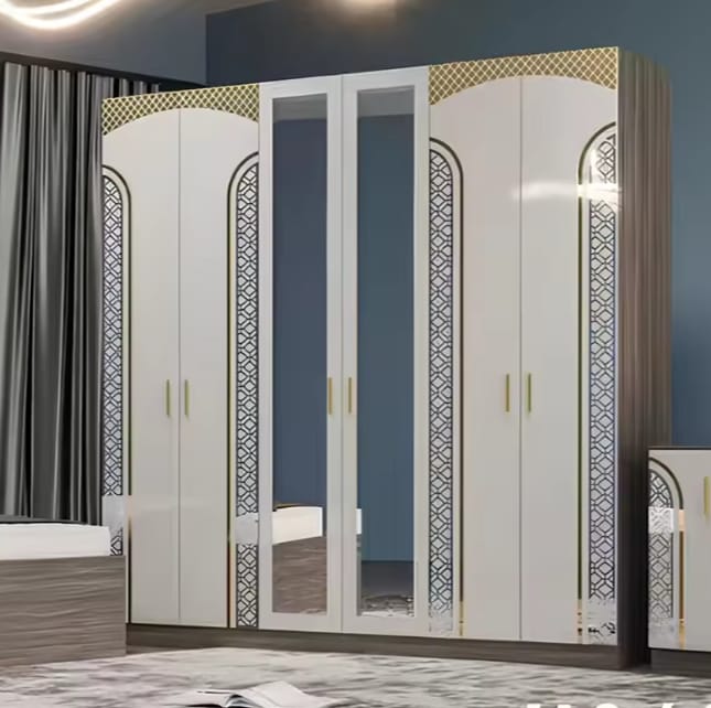 CHAMBRE A COUCHER 6BATTANTS 5PIECES GRIS BLANC MC627H 4