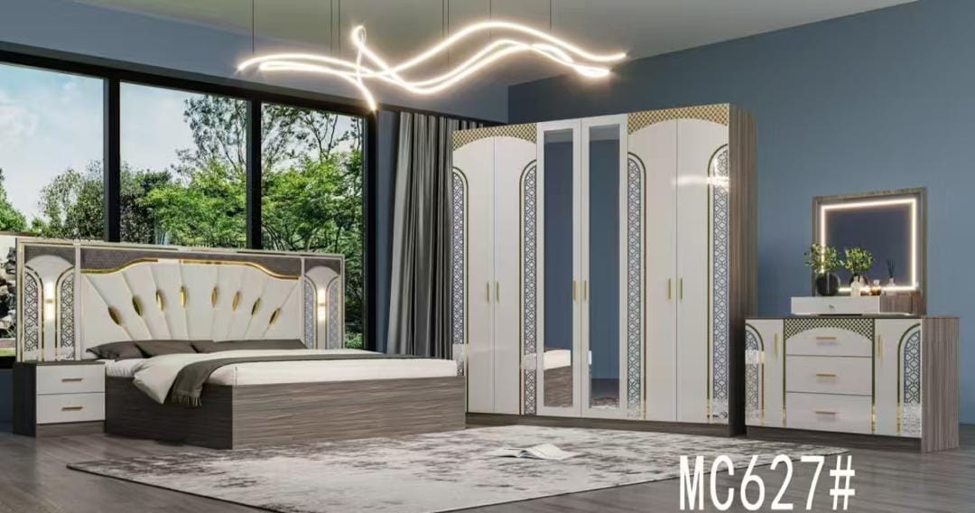 CHAMBRE A COUCHER 6BATTANTS 5PIECES GRIS BLANC MC627H 2