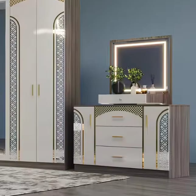CHAMBRE A COUCHER 6BATTANTS 5PIECES GRIS BLANC MC627H 5